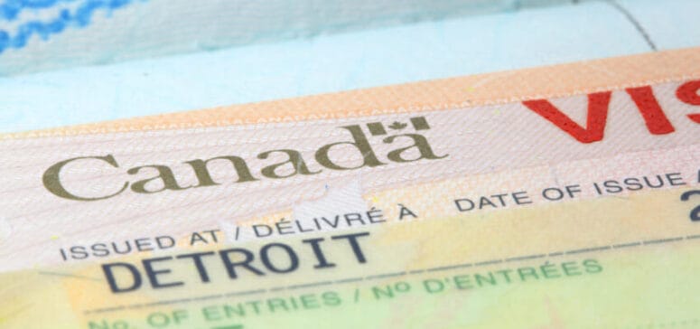 Close up shot of Canadian visa stamp